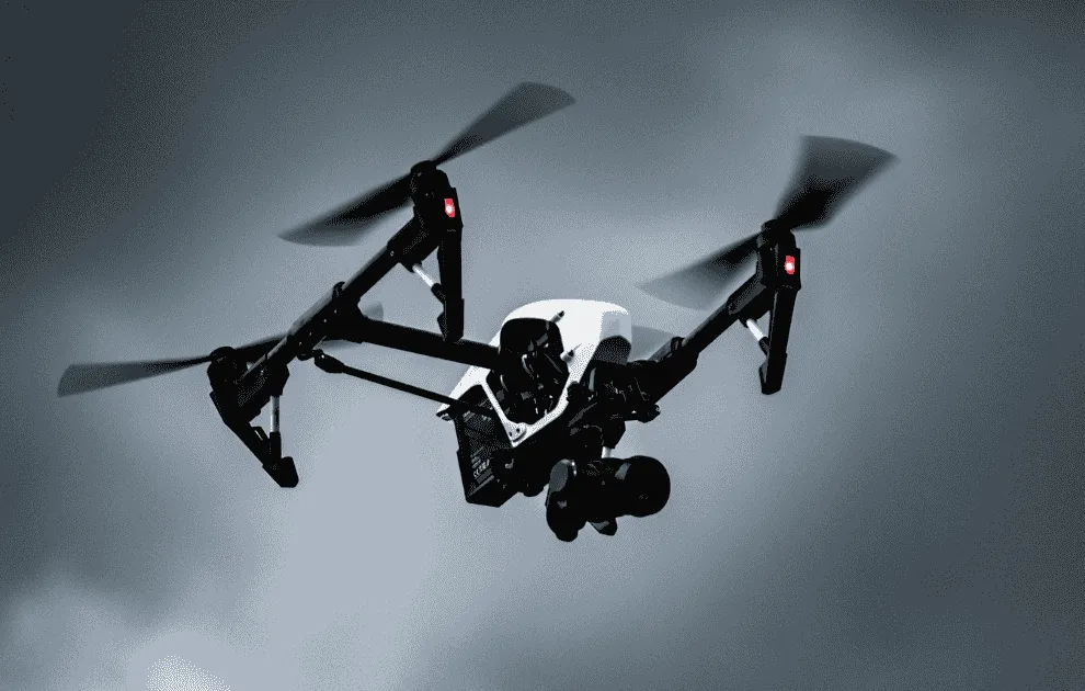 A police drone in flight, used for aerial search and rescue
